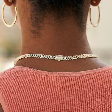 Women's 6MM Micro Diamond Prong Moissanite Cuban Chain Necklace in Yellow Gold Vermeil