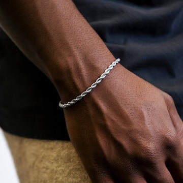 Pulsera de cuerda en oro blanco - 4 mm