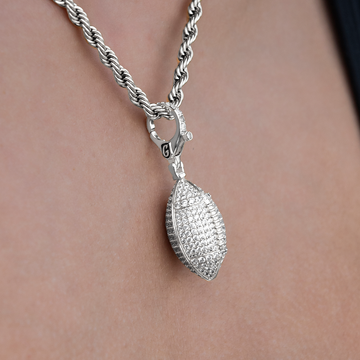 Football Clip On Charm Pendant in White Gold