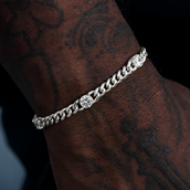 GLD Round Stone Station Cuban Bracelet in White Gold