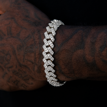 Pulsera Cubana de Baguette con Púas de 12 MM - Oro Blanco