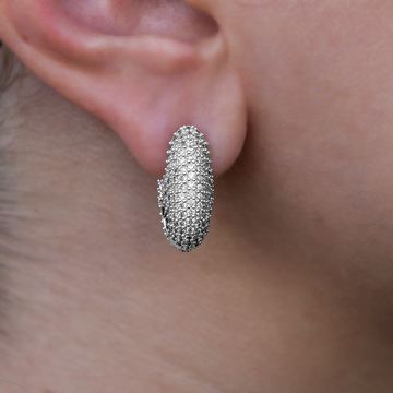 Diamond Puffed Mariner Hoop Earrings in White Gold