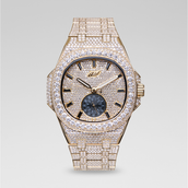 Reloj con caja completamente helada Visionary de 39 mm y correa de acero - Oro amarillo