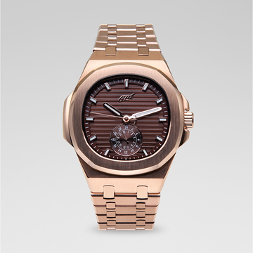 Reloj de 39MM con caja lisa Visionary y esfera chocolate - Oro rosa