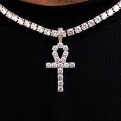 Colgante Cruz Ankh con Circonitas en Oro Rosa