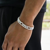 Pulsera de cadena Fígaro de diamantes en oro blanco - 10 mm