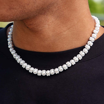 Cadena de Perlas Agrupadas en Oro Blanco - 10MM