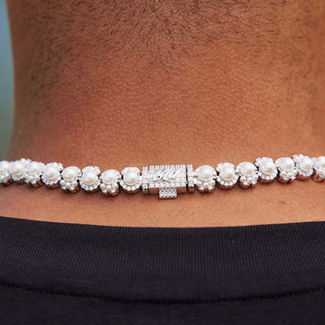 Cadena de Perlas Agrupadas en Oro Blanco - 10MM