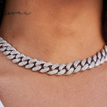 Gargantilla de eslabones cubanos de diamante en oro blanco - 12 mm