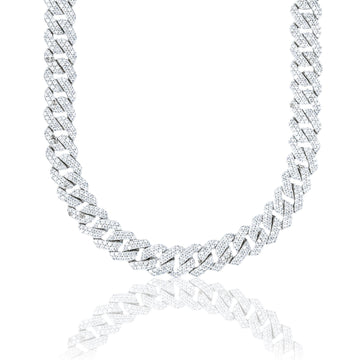 Moissanite Diamond Prong Cuban Chain in Sterling Silver - 12mm