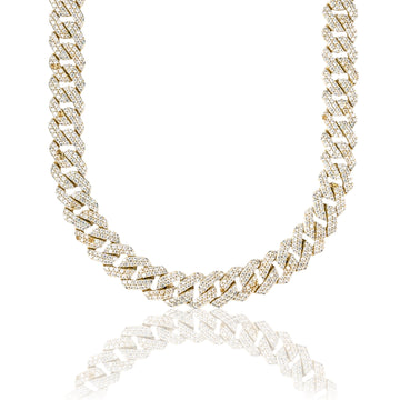 Women's Moissanite Diamond Prong Cuban Necklace in Yellow Gold Vermeil - 12mm