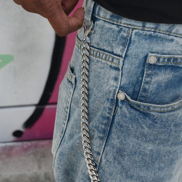 12MM Miami Cuban w/ 12MM Carabiner Pant Chain in White Gold