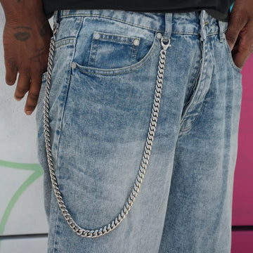 12MM Miami Cuban w/ 12MM Carabiner Pant Chain in White Gold