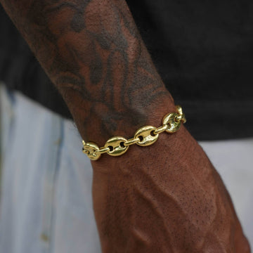 Pulsera de eslabones marineros hinchados de oro amarillo - 12 mm