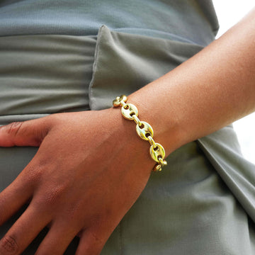 Pulsera de eslabones marineros hinchados de oro amarillo - 12 mm