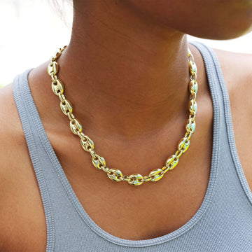 Collar de cadena de eslabones mariner inflados en oro amarillo - 12 mm