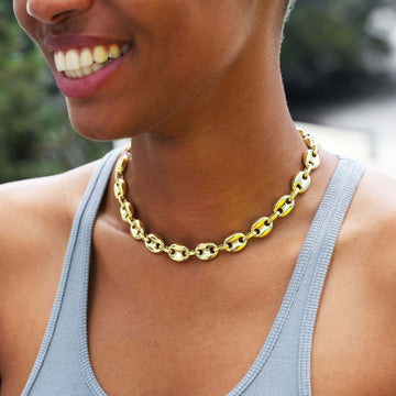 Collar de cadena de eslabones mariner inflados en oro amarillo - 12 mm