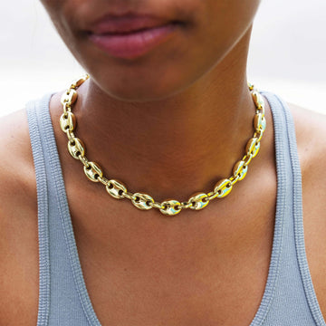 Collar de cadena de eslabones mariner inflados en oro amarillo - 12 mm