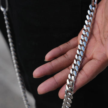 12MM Miami Cuban w/ 65MM Carabiner Pant Chain in White Gold