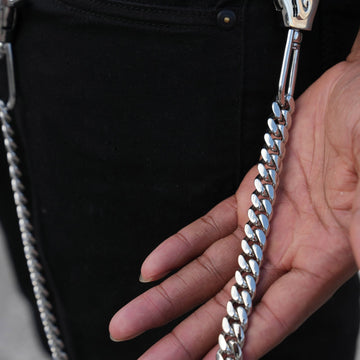 12MM Miami Cuban w/ 65MM Carabiner Pant Chain in White Gold