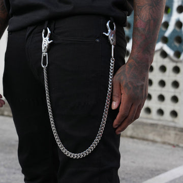12MM Miami Cuban w/ 65MM Carabiner Pant Chain in White Gold