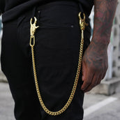 12MM Miami Cuban w/ 65MM Carabiner Pant Chain in Yellow Gold