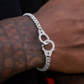 GLD Iced Handcuff Diamond Prong Cuban Bracelet in White Gold
