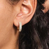 Pendientes de aro doble fila de oro macizo con diamantes VS