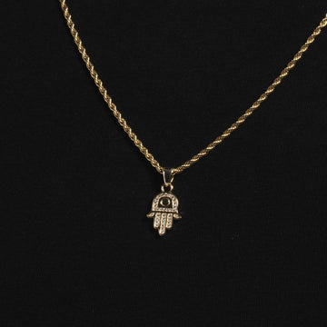 Solid Gold Hamsa Micro Pendant-VS Diamonds