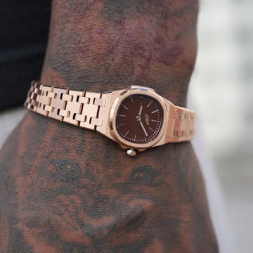25MM Mini Visionary Stainless Steel Band Watch - Rose Gold - Chocolate Brown Dial
