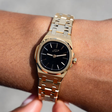 Reloj Mini Visionary de acero inoxidable de 25 mm con correa - Dorado - Esfera negra