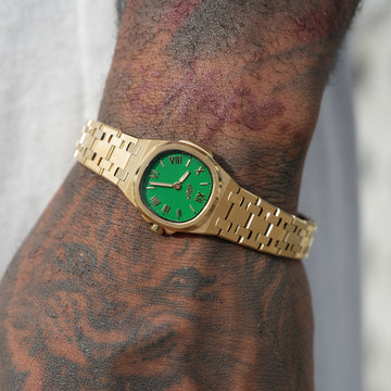 Reloj Mini Visionary de acero inoxidable de 25 mm con correa - Dorado - Esfera verde esmeralda