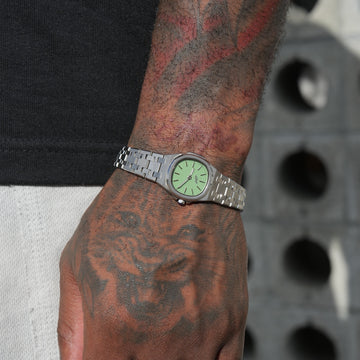 25MM Mini Visionary Stainless Steel Band Watch - White Gold - Mint Green Dial