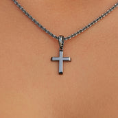 Micro Simple Cross Pendant in Black