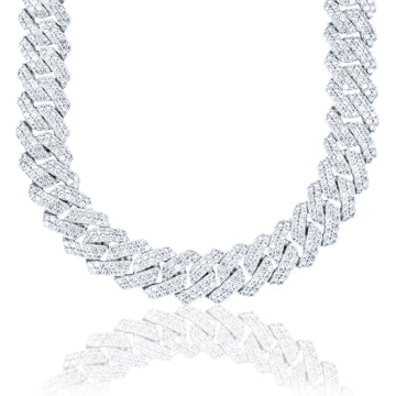 Moissanite Diamond Prong Cuban Necklace in Sterling Silver - 19mm