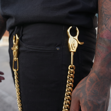 19MM Miami Cuban w/ 65MM Carabiner Pant Chain in Yellow Gold