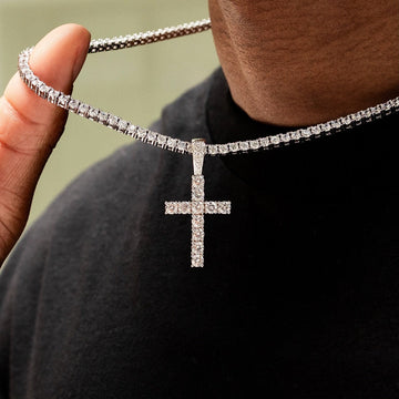 Paquete de Cadena de Tenis de Diamantes + Cruz de Diamantes en Oro Blanco - 3mm