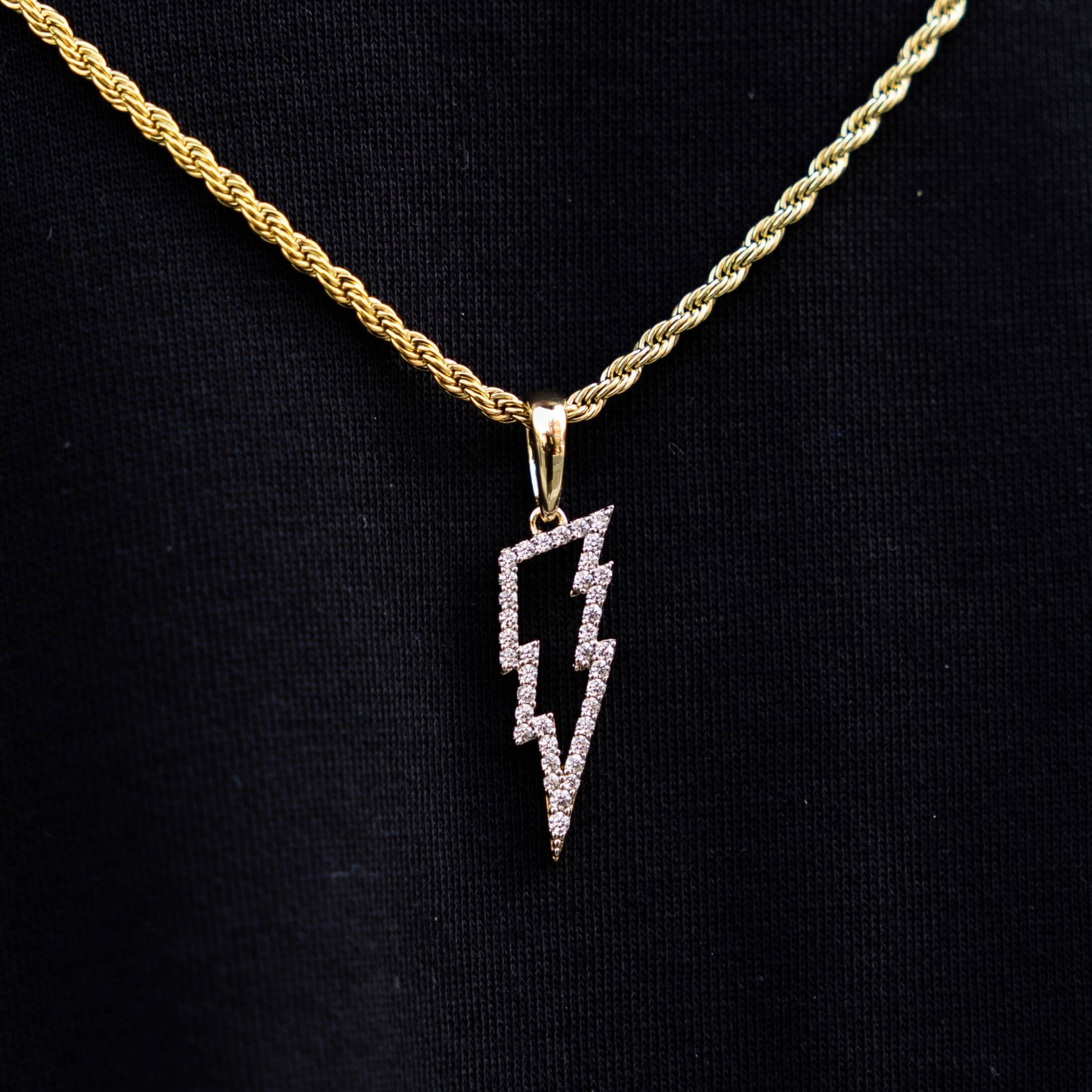 Micro Iced Lightning Bolt + Rope Chain Set The GLD Shop