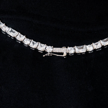 Multi Stone Lariat Chain in White Gold