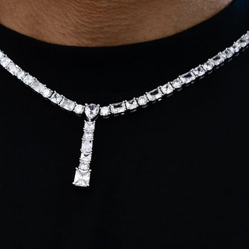 Multi Stone Lariat Chain in White Gold