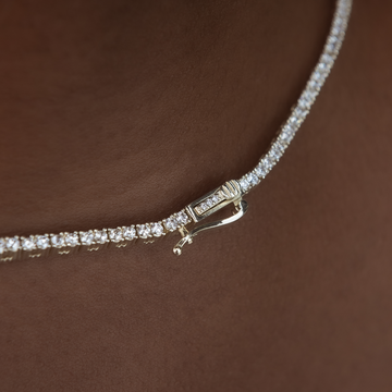 Round Cut Tennis Necklace in Yellow Gold- 2mm