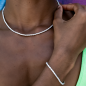 Collar + Pulsera de Tenis de Diamantes en Oro Blanco - 2 mm