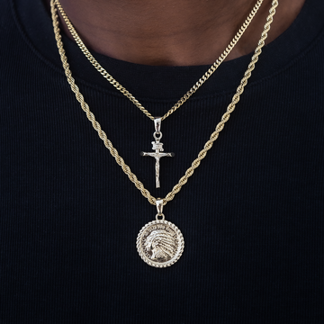 Conjunto de Cruz y Moneda en Oro Amarillo