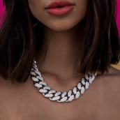 Cadena cubana de eslabones con diamantes en oro blanco - 19 mm