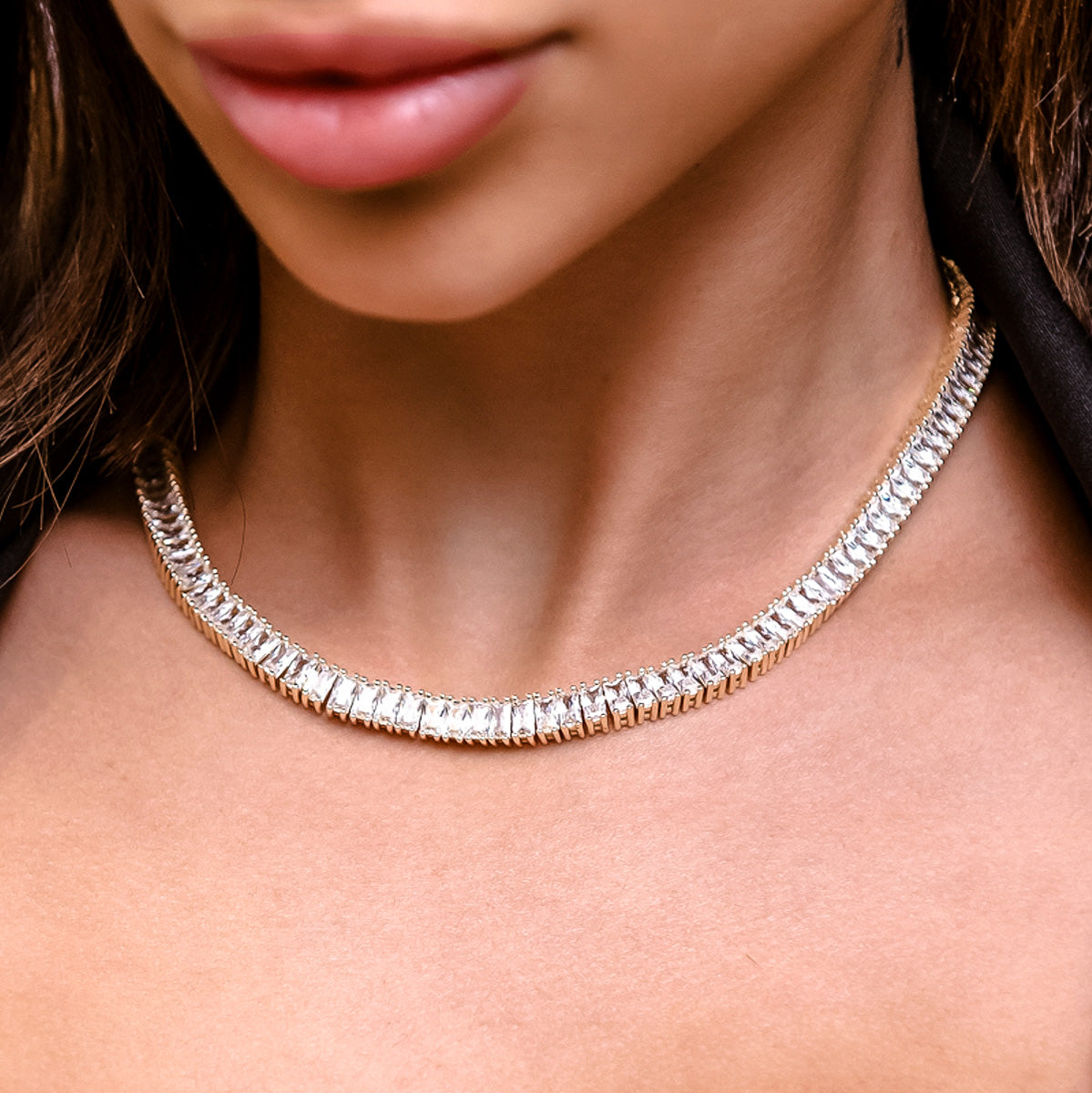 Diamond Baguette Tennis Necklace in Yellow Gold- 6mm – The GLD Shop