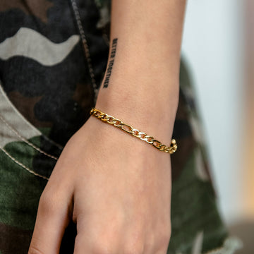 Pulsera Figaro de oro amarillo - 4 mm
