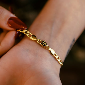 Pulsera Figaro de oro amarillo - 4 mm