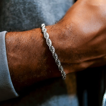 Pulsera de cuerda en oro blanco - 6 mm