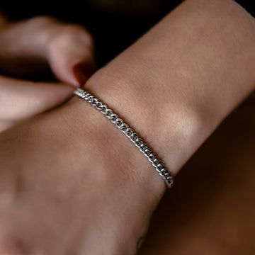 Pulsera Micro Cubana de Oro Blanco - 3mm