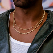Paquete de cadena de cuerda de 2 mm + 4 mm en oro amarillo